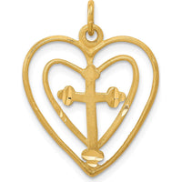 10K Yellow Gold Cross in Heart Pendant - Polished Finish