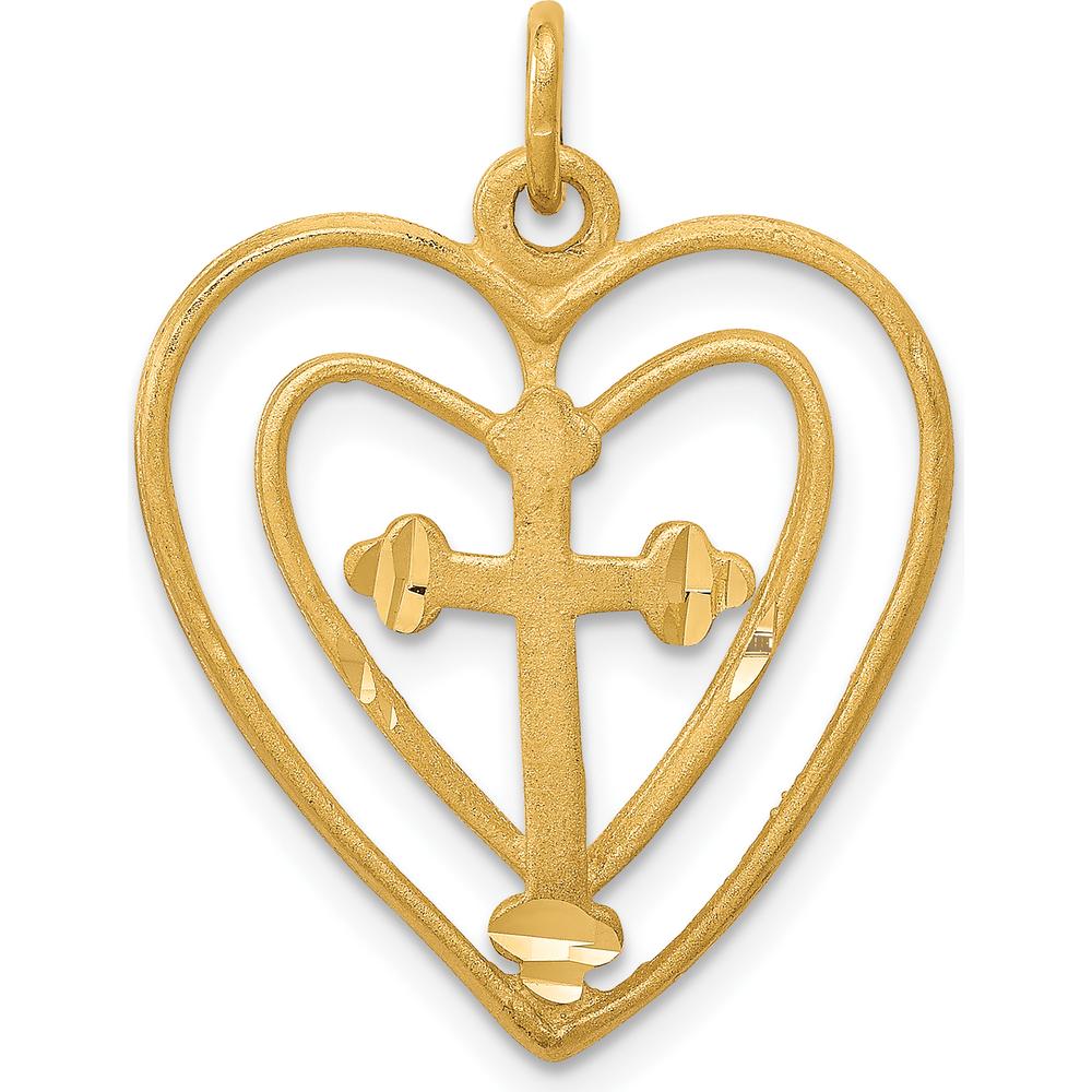 10K Yellow Gold Cross in Heart Pendant - Polished Finish