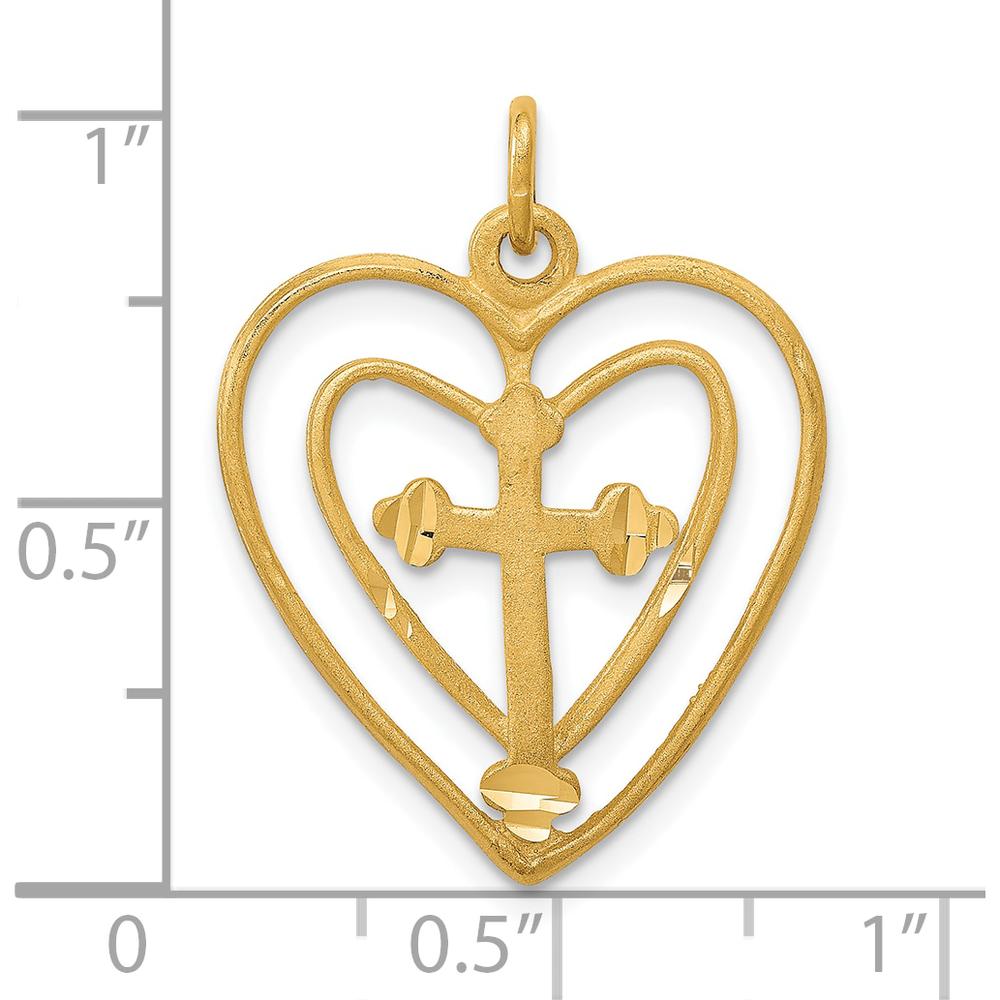 10K Yellow Gold Cross in Heart Pendant - Polished Finish