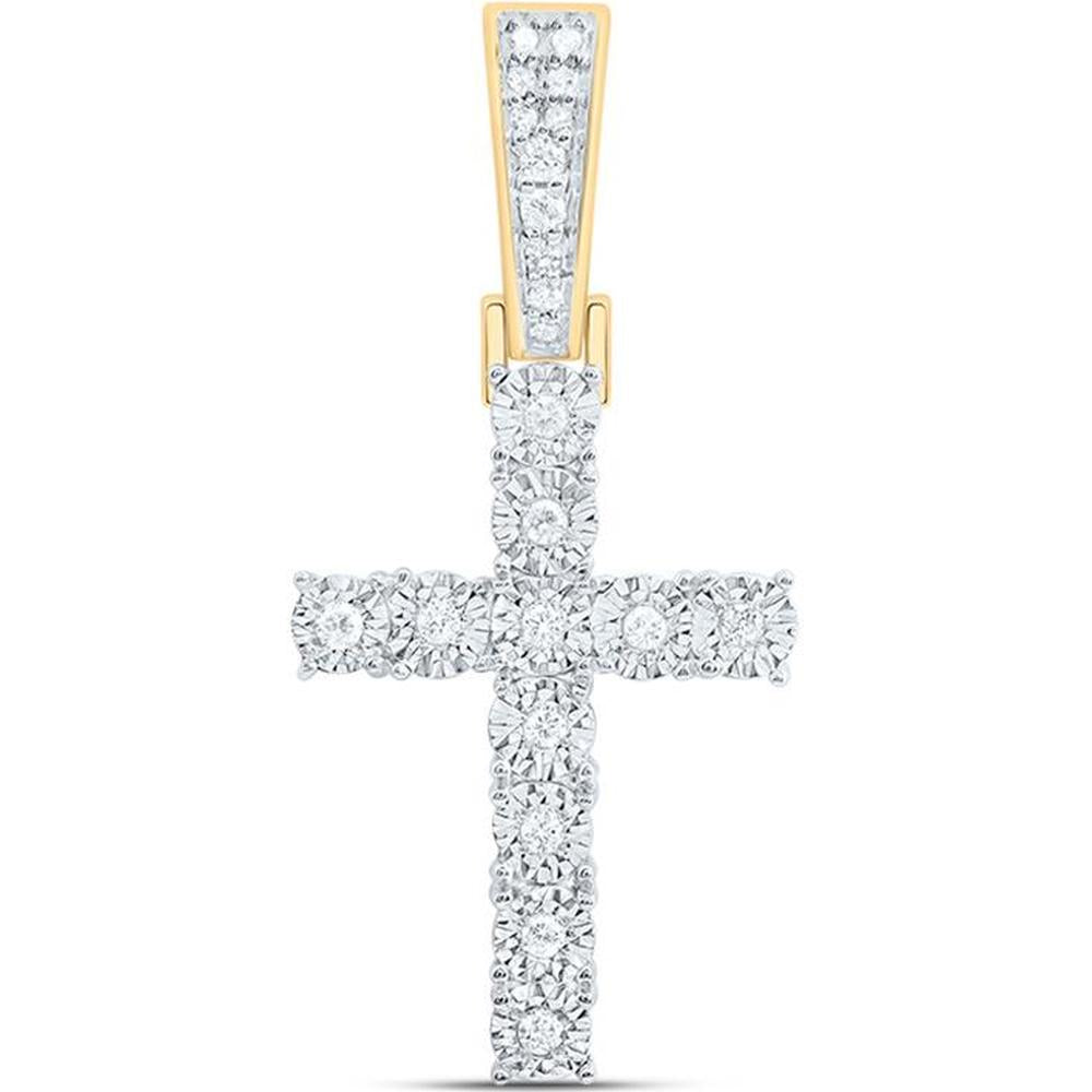 10K Yellow Gold Cross Pendant with Illusion-Set Round Diamonds - 1/8 Carat Total Diamond Weight