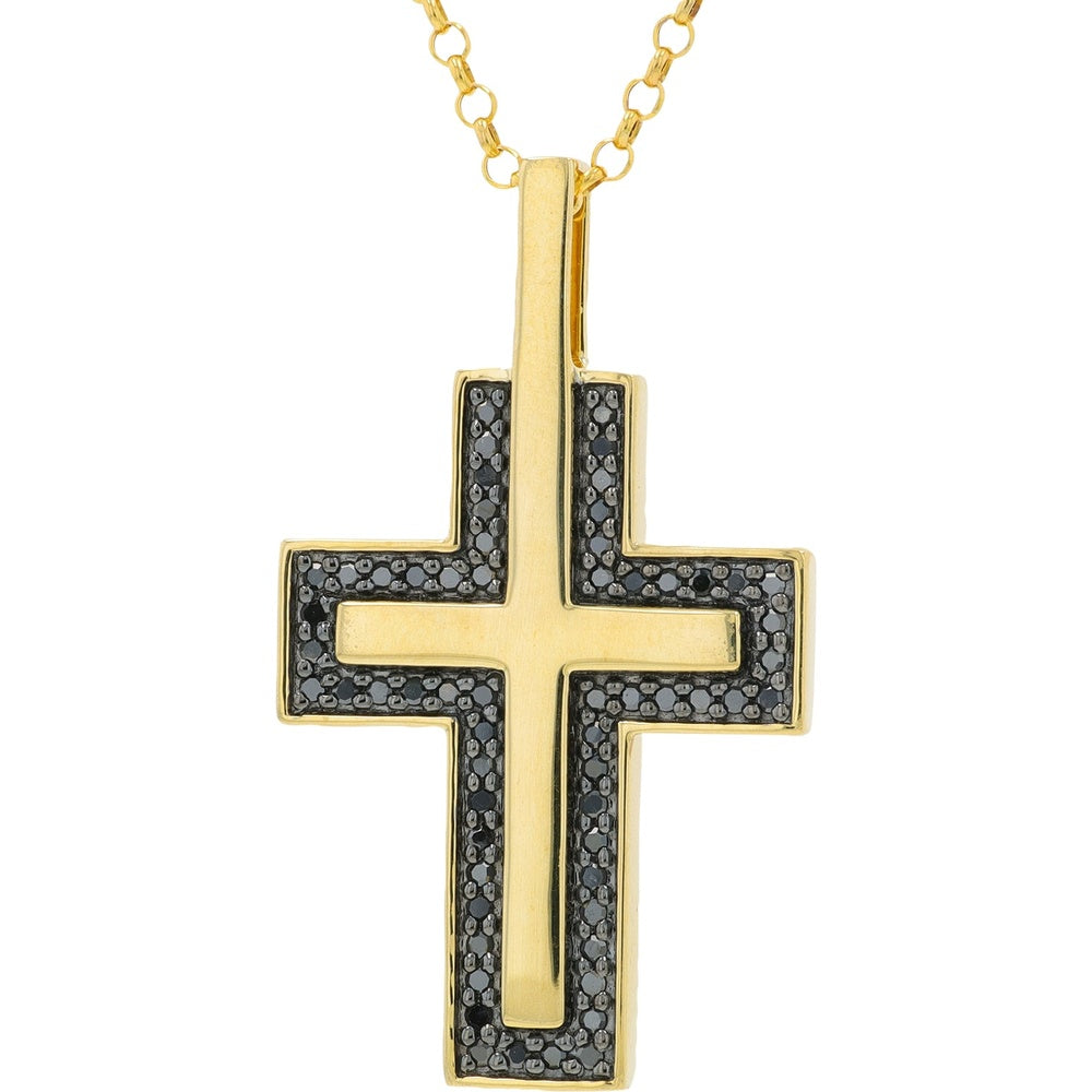 10K Yellow Gold Cross Pendant with Pavé Set Black Diamonds - 0.38 Carat Total Diamond Weight