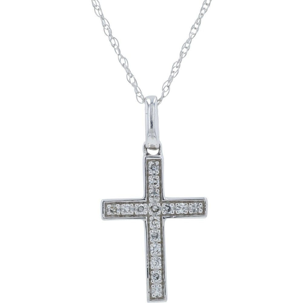 10K Yellow Gold Cross Pendant with Pavé-Set Round Diamonds - 0.12 Carat Total Diamond Weight