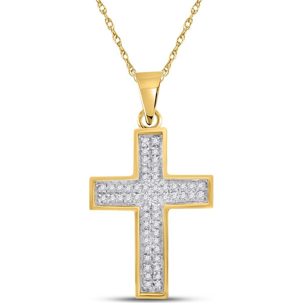 10K Yellow Gold Cross Pendant with Prong-Set Round Diamonds - 0.16 Carat Total Diamond Weight