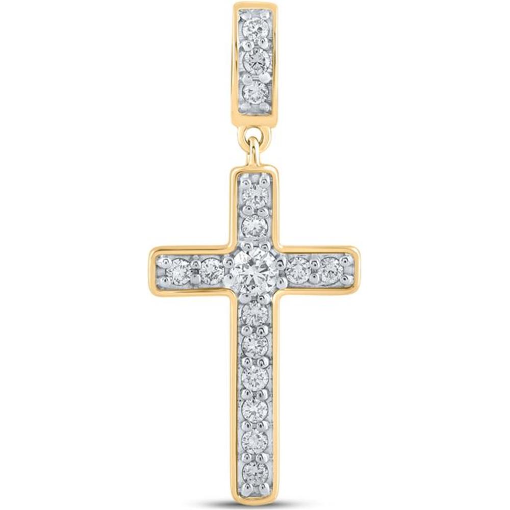 10K Yellow Gold Cross Pendant with Prong-Set Round Diamonds - 0.75 Carat Total Diamond Weight