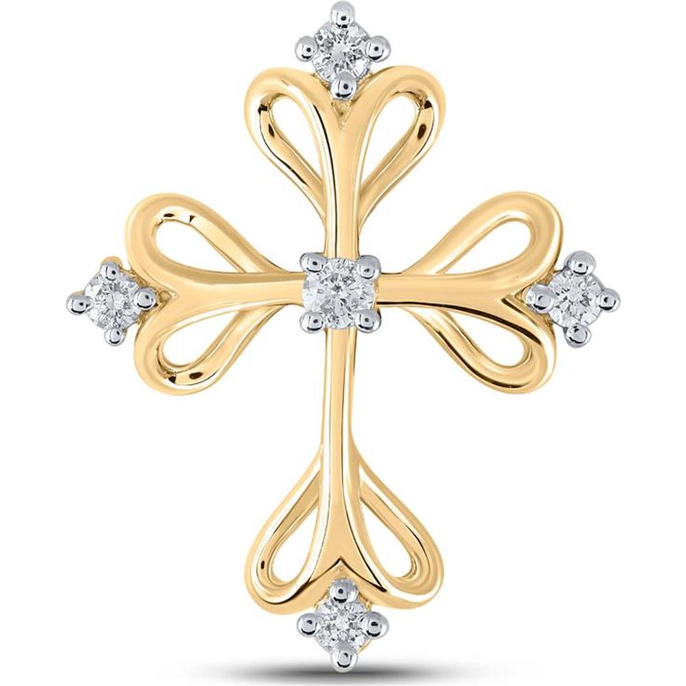10K Yellow Gold Cross Pendant with Prong-Set Round Diamonds - 1/8 Carat Total Diamond Weight