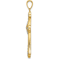 10K Yellow Gold Cross Pendant with Rhodium Diamond-Cut Edges - Solid and Polished Design