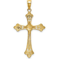 10K Yellow Gold Cross Pendant with Rhodium Diamond-Cut Edges - Solid and Polished Design