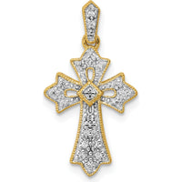 10K Yellow Gold Cross Pendant with Round and Princess Illusion Diamonds - 0.10 Carat Total Diamond Weight by Oro Pregiato