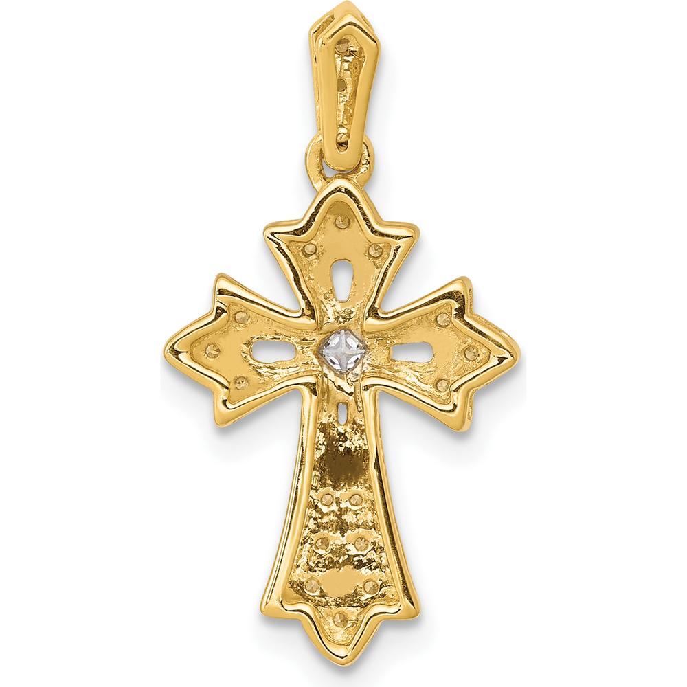 10K Yellow Gold Cross Pendant with Round and Princess Illusion Diamonds - 0.10 Carat Total Diamond Weight by Oro Pregiato