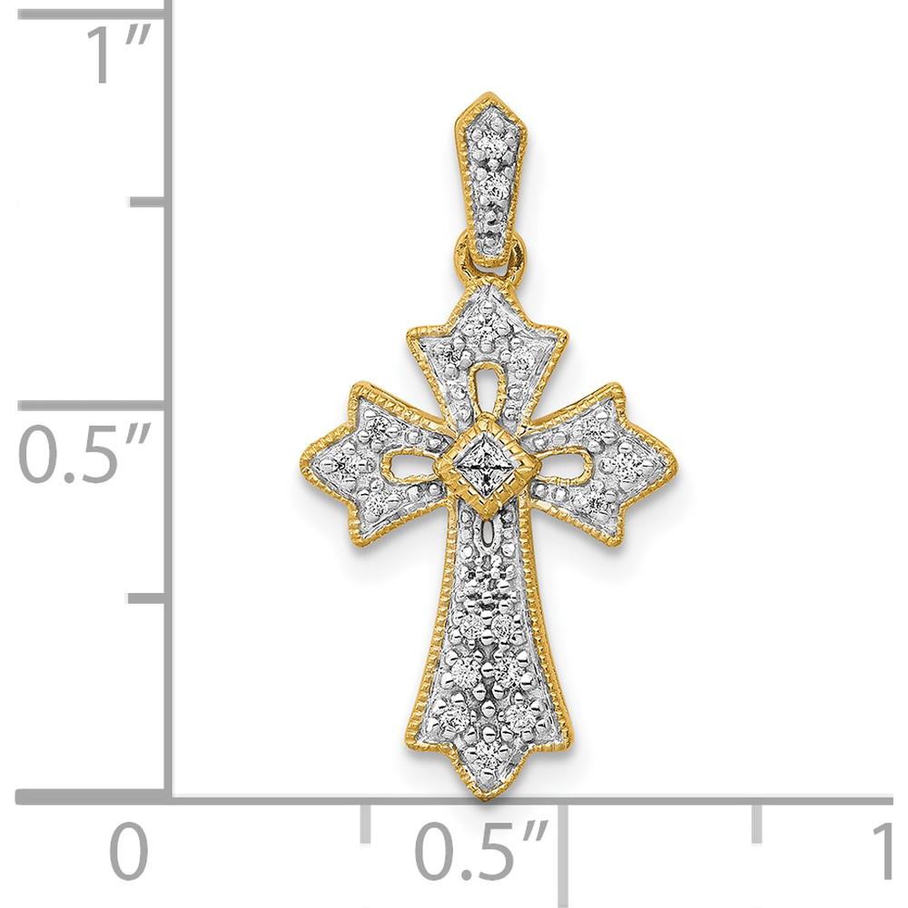 10K Yellow Gold Cross Pendant with Round and Princess Illusion Diamonds - 0.10 Carat Total Diamond Weight by Oro Pregiato