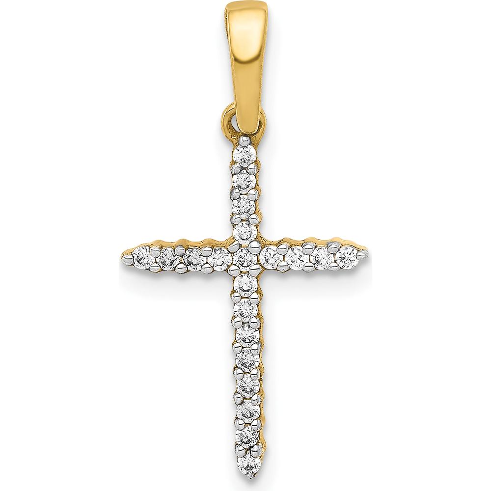 10K Yellow Gold Cross Pendant with Round Diamonds - 1/6 Carat Total Diamond Weight by Oro Pregiato