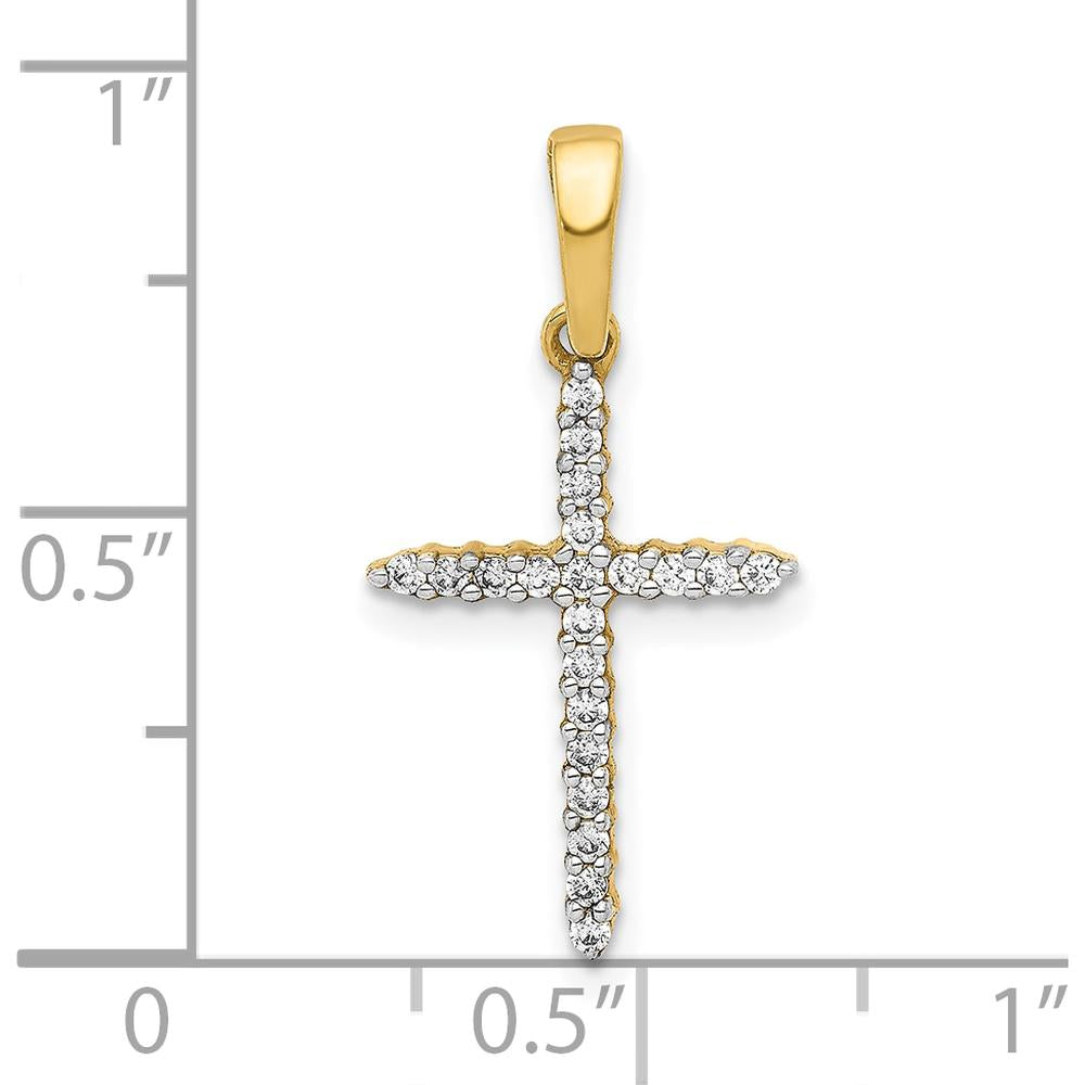 10K Yellow Gold Cross Pendant with Round Diamonds - 1/6 Carat Total Diamond Weight by Oro Pregiato