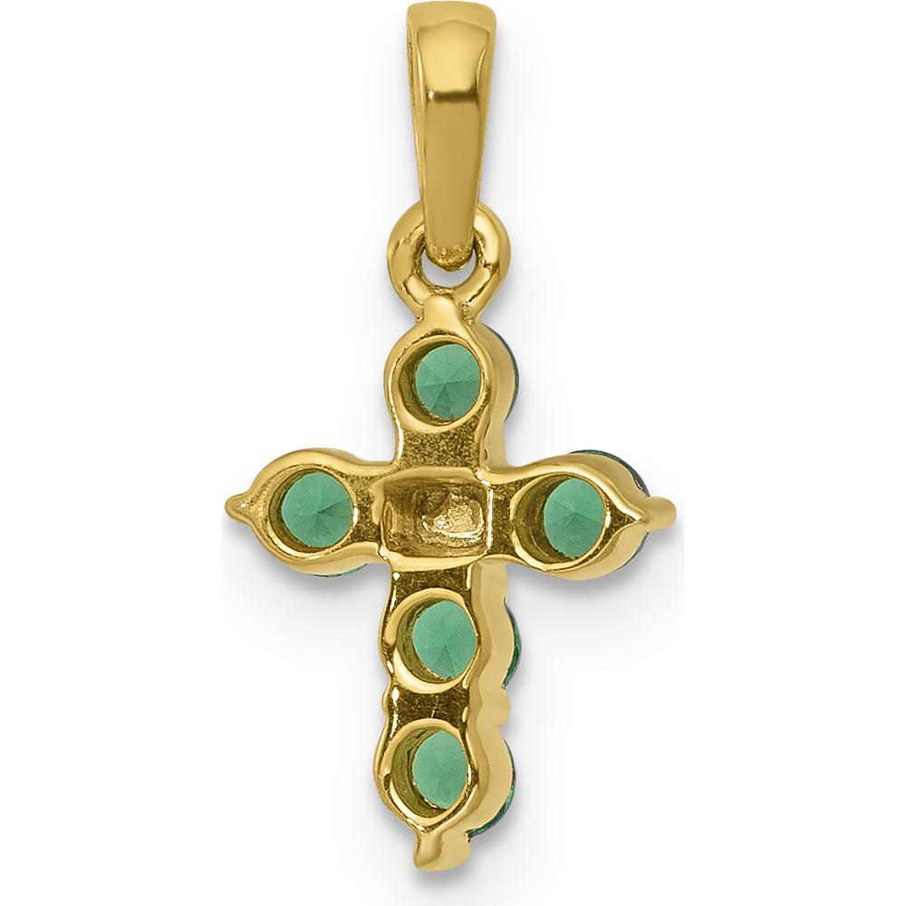 10K Yellow Gold Cross Pendant with Round Emeralds and Diamond Accent - 0.15 Carat Total Emerald Weight, 0.05 Carat Total Diamond Weight by Oro Pregiato