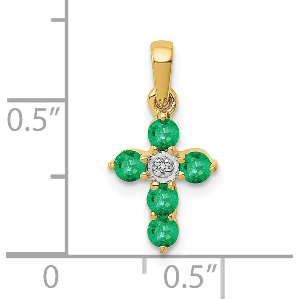 10K Yellow Gold Cross Pendant with Round Emeralds and Diamond Accent - 0.15 Carat Total Emerald Weight, 0.05 Carat Total Diamond Weight by Oro Pregiato