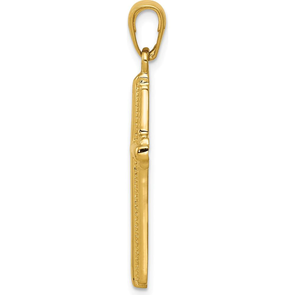 10K Yellow Gold Cross Pendant with Striped Border Design