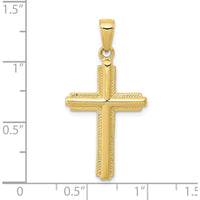 10K Yellow Gold Cross Pendant with Striped Border Design