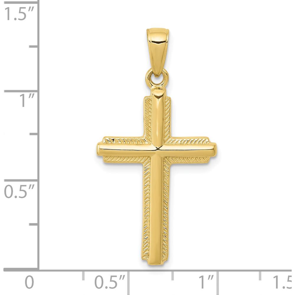 10K Yellow Gold Cross Pendant with Striped Border Design