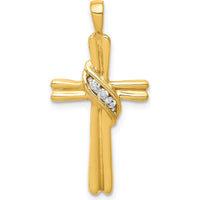 10K Yellow Gold Cross Pendant with Three Round Diamonds - 0.017 Carat Total Diamond Weight by Oro Pregiato