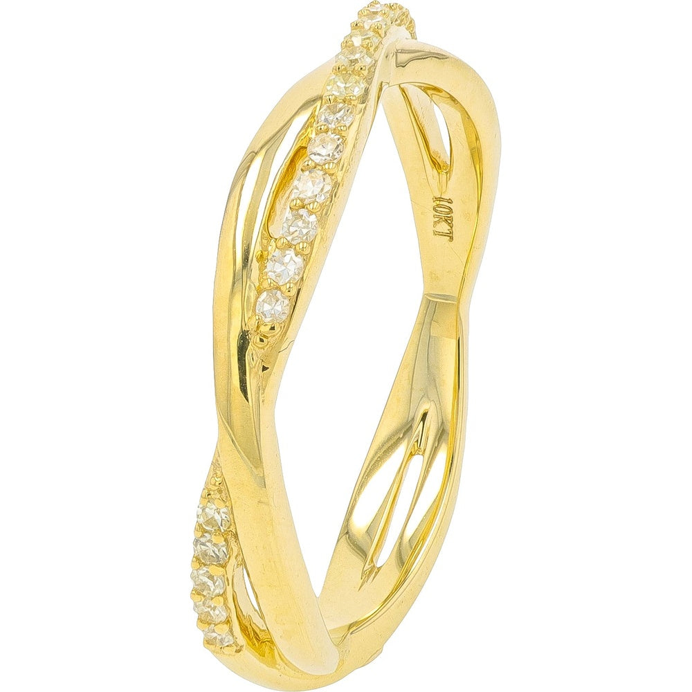10K Yellow Gold Crossover Band Ring with Prong-Set Round Diamonds - 0.15 Carat Total Diamond Weight