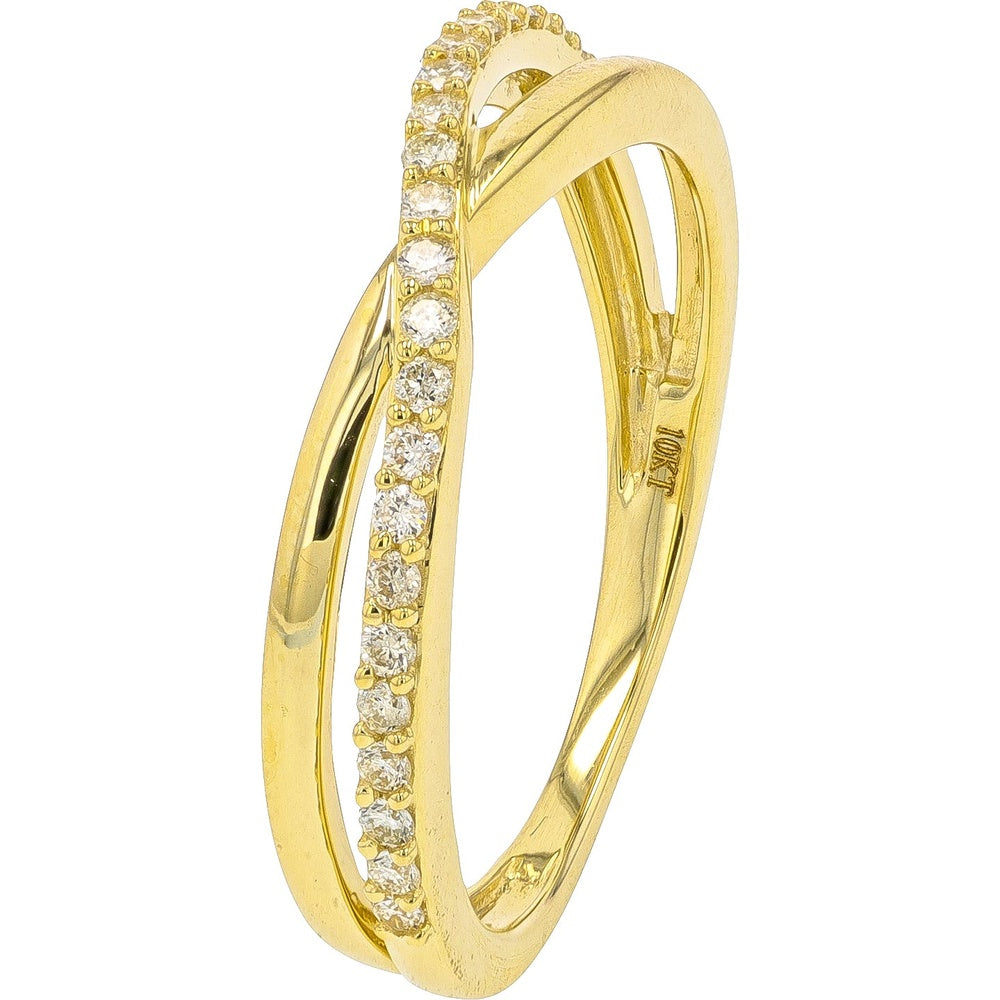 10K Yellow Gold Crossover Ring with Prong-Set Round Diamonds - 0.20 Carat Total Diamond Weight