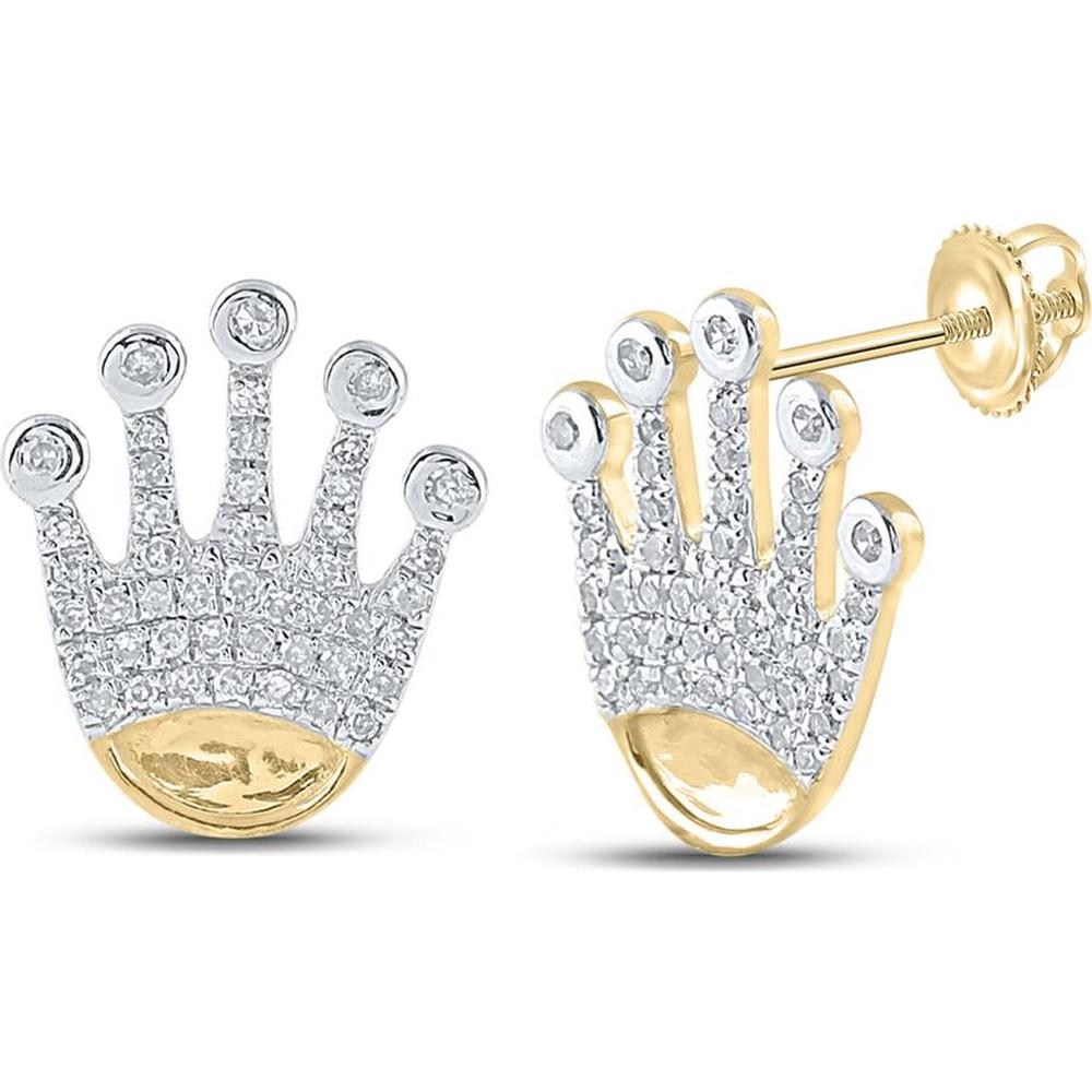 10K Yellow Gold Crown-Shaped Diamond Stud Earrings with Pavé and Bezel Set Round Diamonds - 0.25 Carat Total Diamond Weight