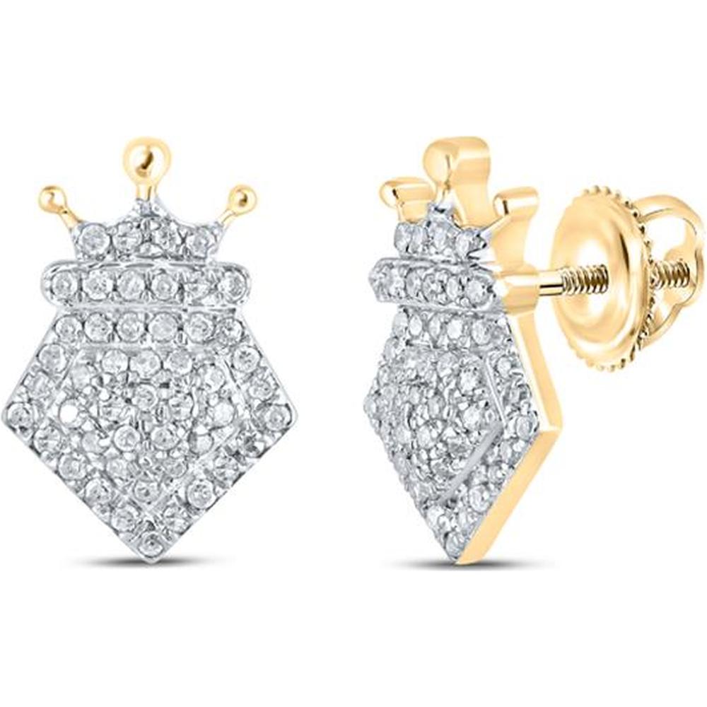 10K Yellow Gold Crown Stud Earrings with Pave-Set Round Diamonds - 0.24 Carat Total Diamond Weight