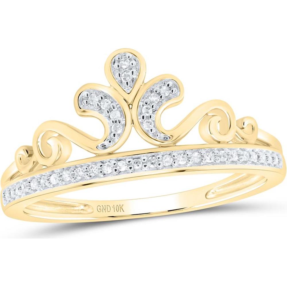 10K Yellow Gold Crown Tiara Ring with Pave-Set Round Diamonds - 0.10 Carat Total Diamond Weight