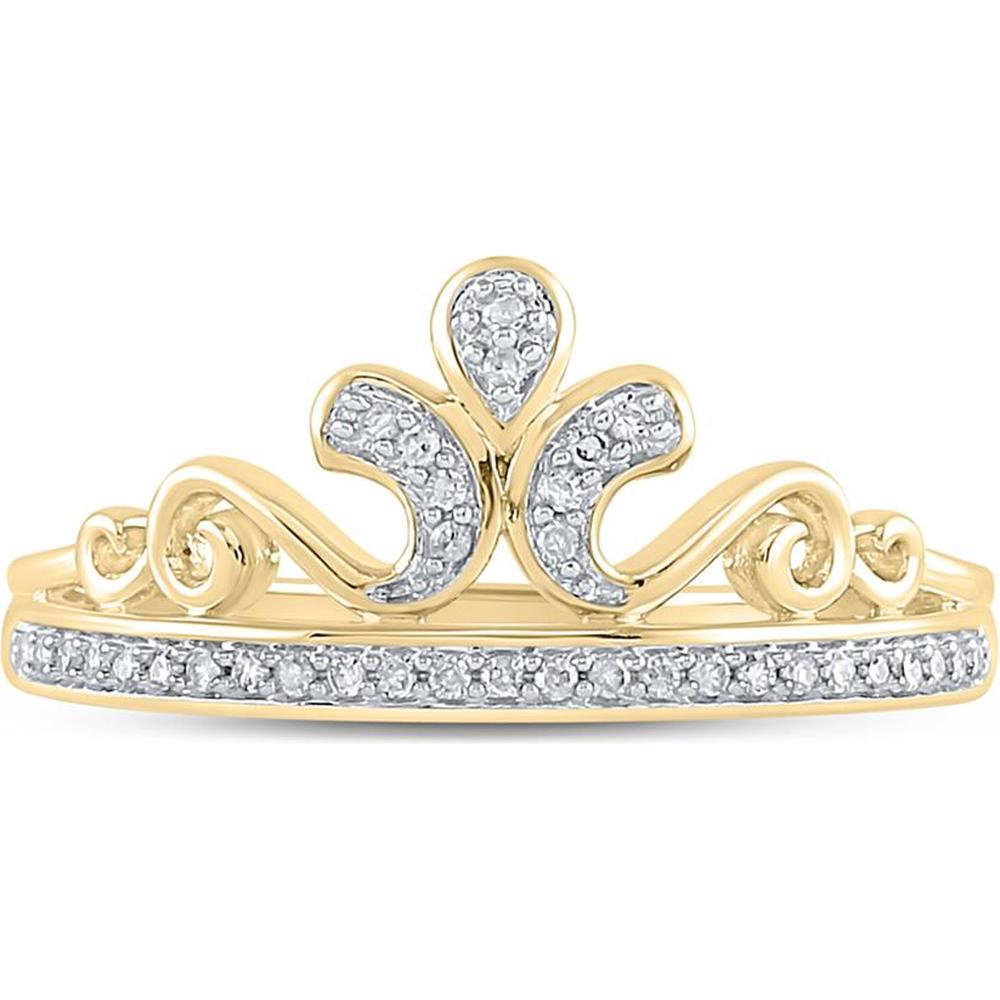 10K Yellow Gold Crown Tiara Ring with Pave-Set Round Diamonds - 0.10 Carat Total Diamond Weight
