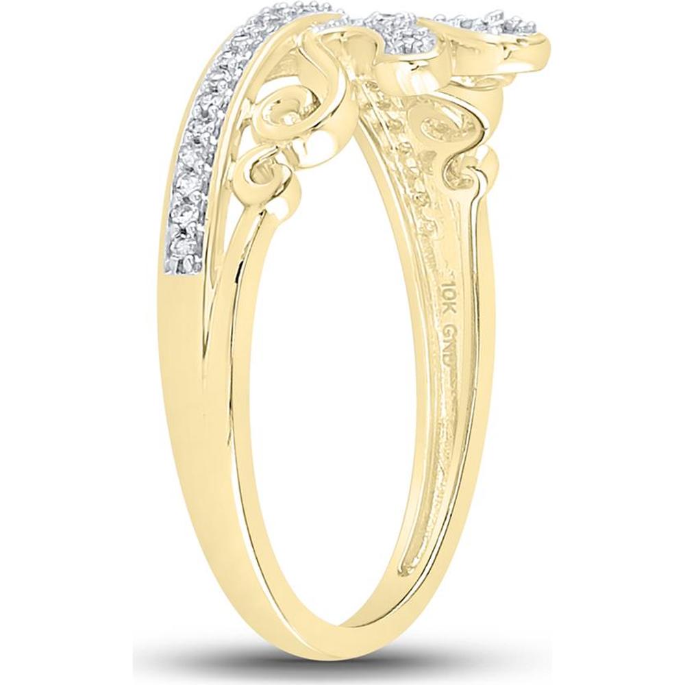 10K Yellow Gold Crown Tiara Ring with Pave-Set Round Diamonds - 0.10 Carat Total Diamond Weight