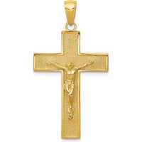 10K Yellow Gold Crucifix Pendant - Polished Finish, 38mm Length