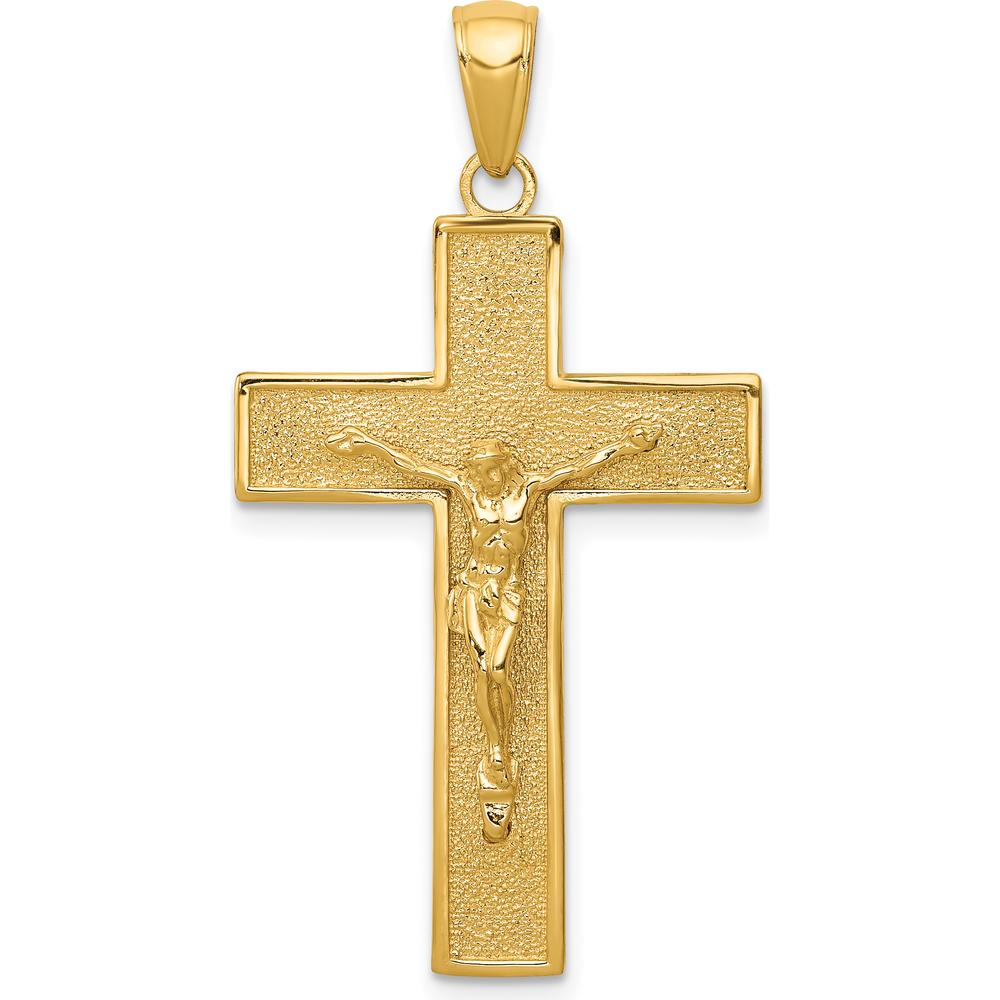 10K Yellow Gold Crucifix Pendant - Polished Finish, 38mm Length