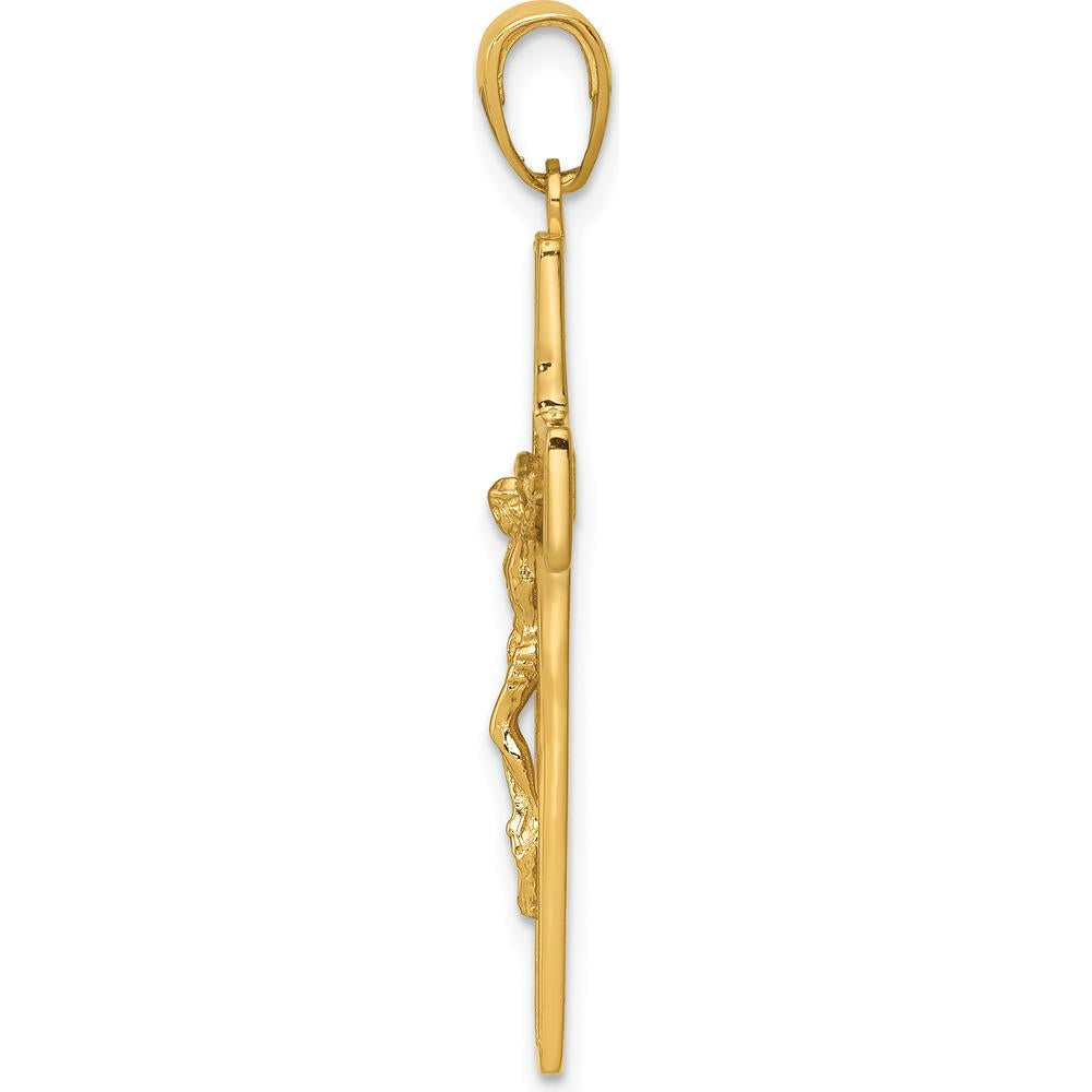 10K Yellow Gold Crucifix Pendant - Polished Finish, 38mm Length