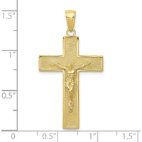 10K Yellow Gold Crucifix Pendant - Polished Finish, 38mm Length