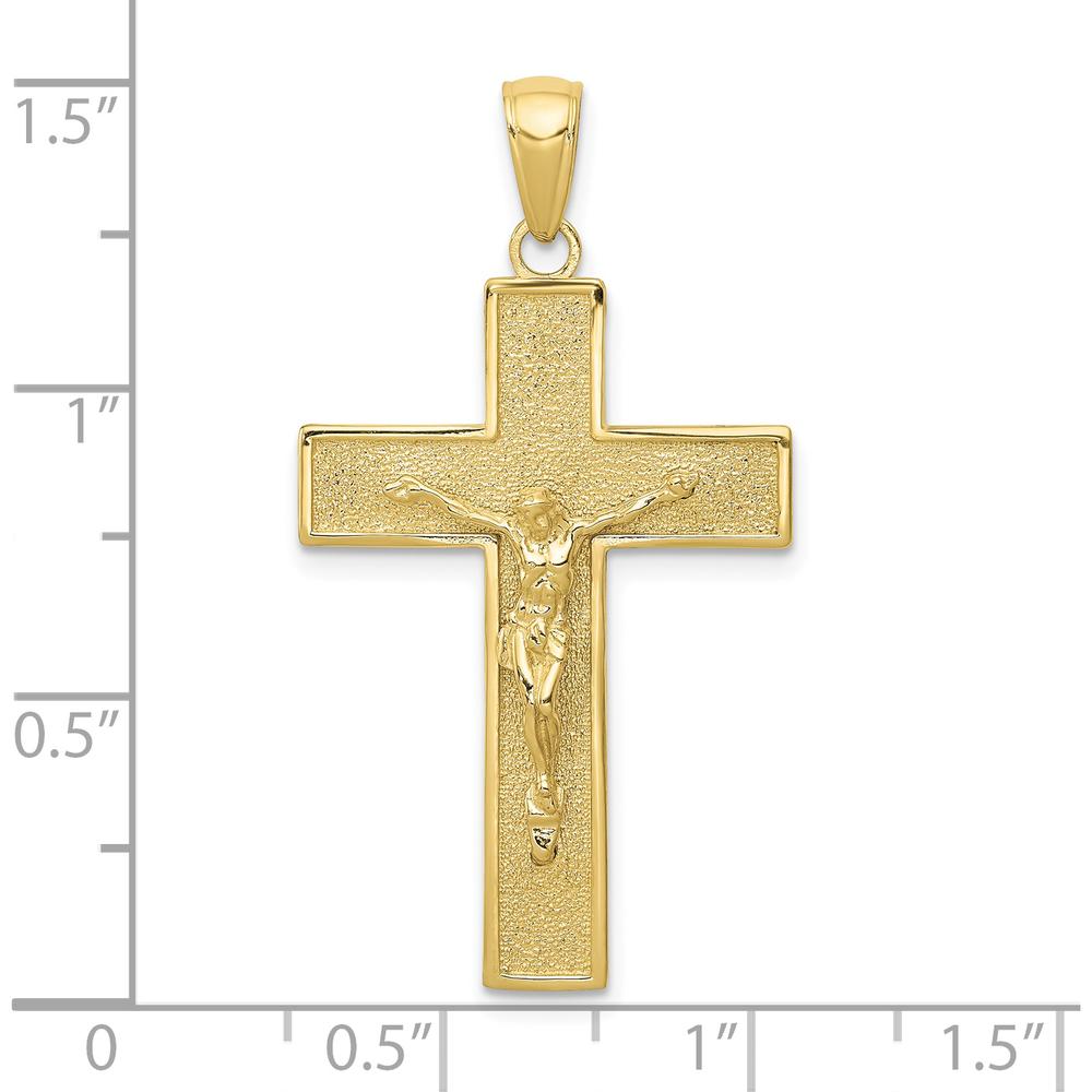 10K Yellow Gold Crucifix Pendant - Polished Finish, 38mm Length