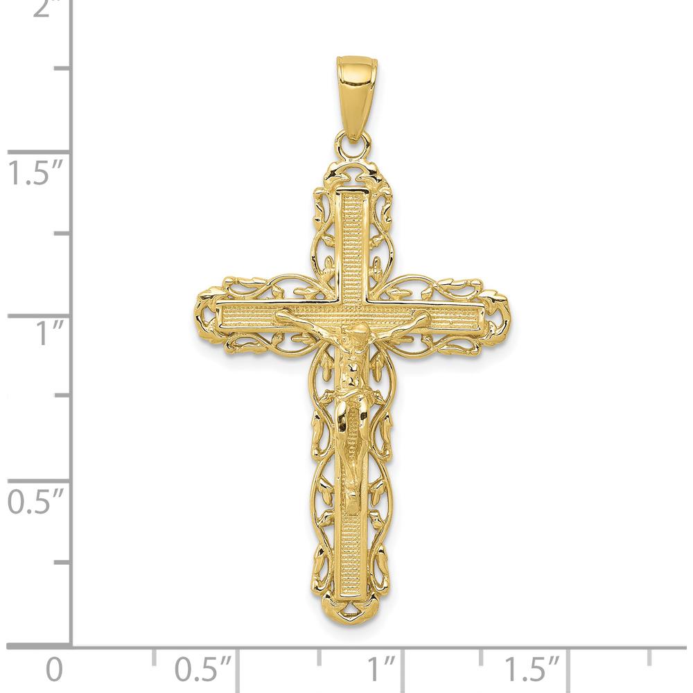 10K Yellow Gold Crucifix Pendant with Intricate Filigree Design - Polished Finish