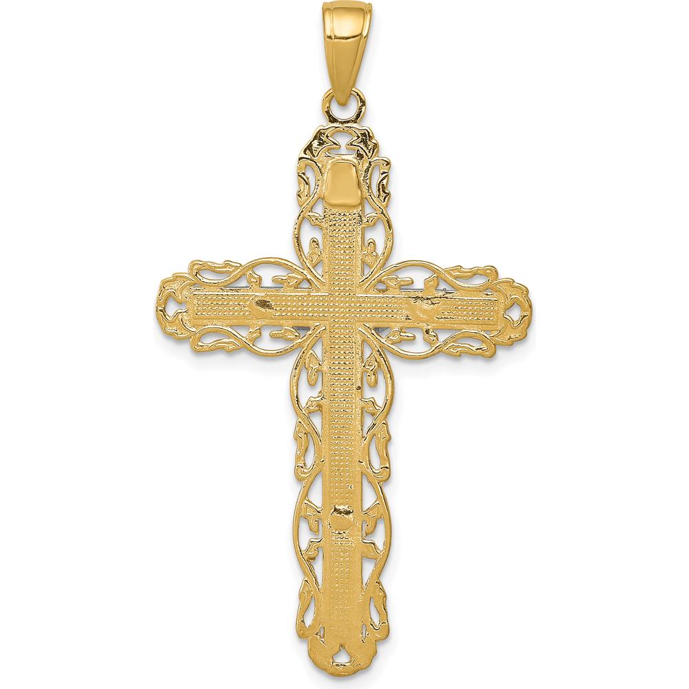 10K Yellow Gold Crucifix Pendant with Intricate Filigree Design - Polished Finish