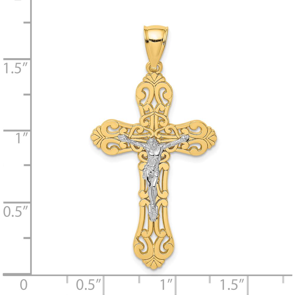 10K Yellow Gold Crucifix Pendant with Rhodium Accents - 43mm Length