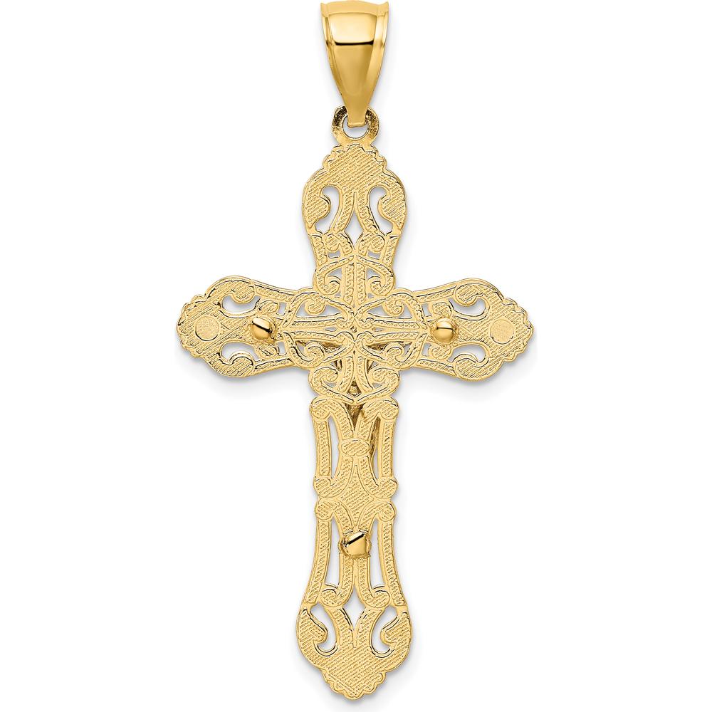 10K Yellow Gold Crucifix Pendant with Rhodium Accents - 43mm Length