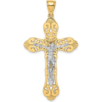10K Yellow Gold Crucifix Pendant with Rhodium Accents - 52.8mm Length