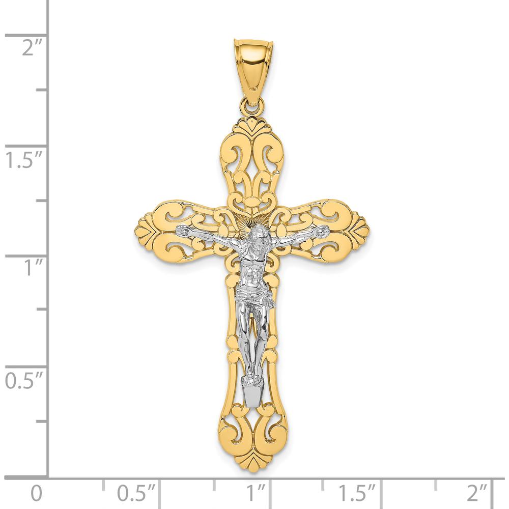 10K Yellow Gold Crucifix Pendant with Rhodium Accents - 52.8mm Length