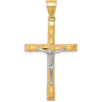 10K Yellow Gold Crucifix Pendant with Rhodium Accents and Diamond-Cut Detailing - 45mm Length