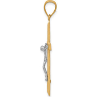 10K Yellow Gold Crucifix Pendant with Rhodium Accents and Diamond-Cut Detailing - 45mm Length