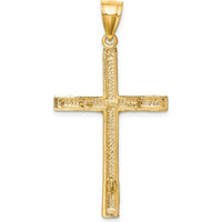 10K Yellow Gold Crucifix Pendant with Rhodium Accents and Diamond-Cut Detailing - 45mm Length