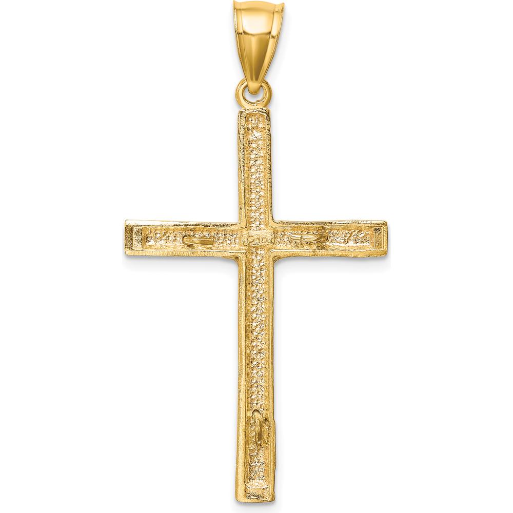 10K Yellow Gold Crucifix Pendant with Rhodium Accents and Diamond-Cut Detailing - 45mm Length