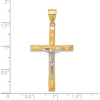 10K Yellow Gold Crucifix Pendant with Rhodium Accents and Diamond-Cut Detailing - 45mm Length