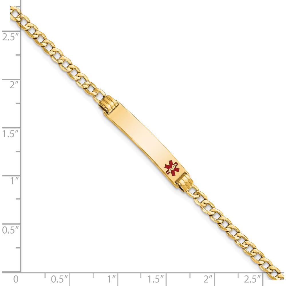 10K Yellow Gold Cuban Link Medical Alert ID Bracelet with Red Enamel Emblem