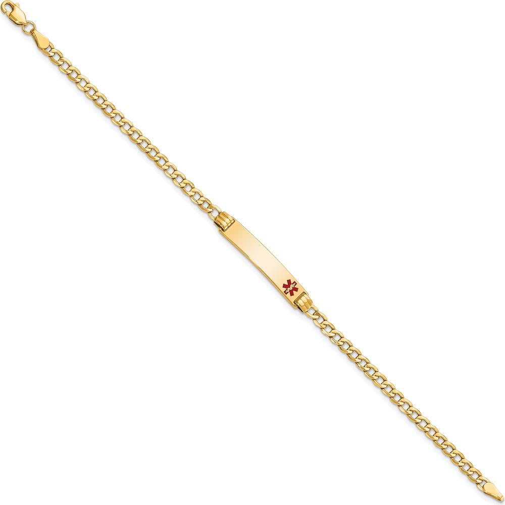 10K Yellow Gold Cuban Link Medical Alert ID Bracelet with Red Enamel Emblem