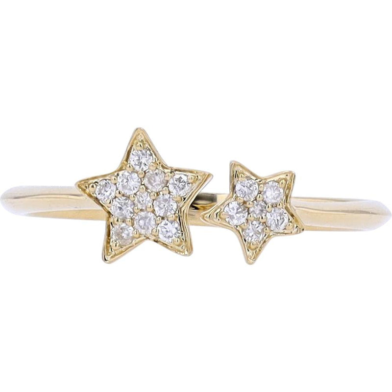 10K Yellow Gold Cuff Ring with Asymmetrical Diamond Stars - 0.13 Carats Total Diamond Weight