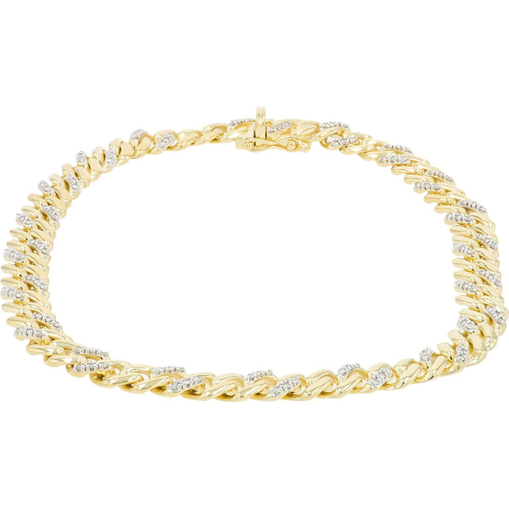 10K Yellow Gold Curb Link Bracelet with Prong-Set Round Diamonds - 0.38 Carat Total Diamond Weight