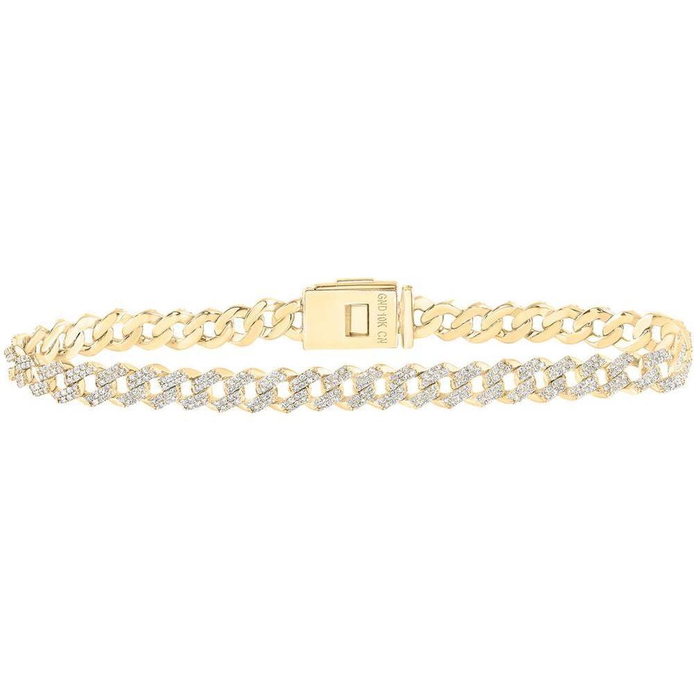 10K Yellow Gold Curb Link Bracelet with Prong-Set Round Diamonds - 3.06 Carat Total Diamond Weight